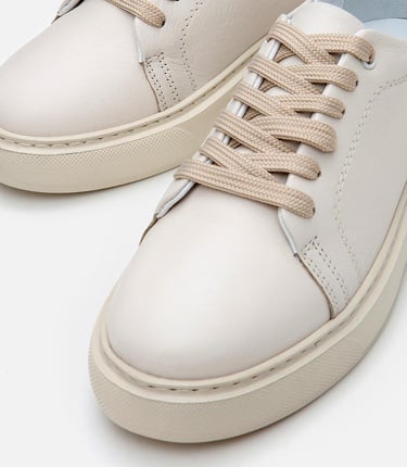  Kadın Deri Bej Kalın Tabanlı Spor Ayakkabı