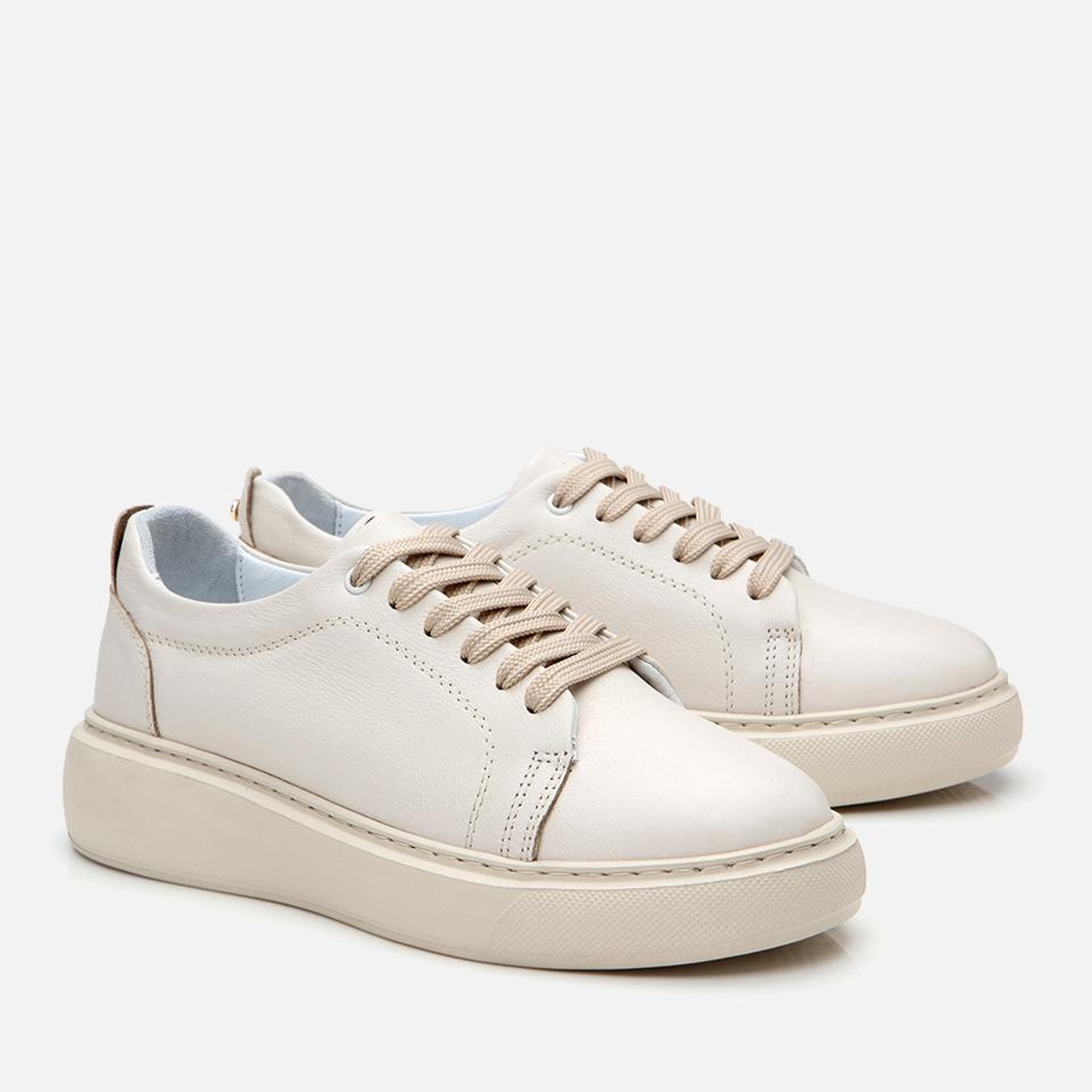 Kadın Deri Bej Kalın Tabanlı Spor Ayakkabı