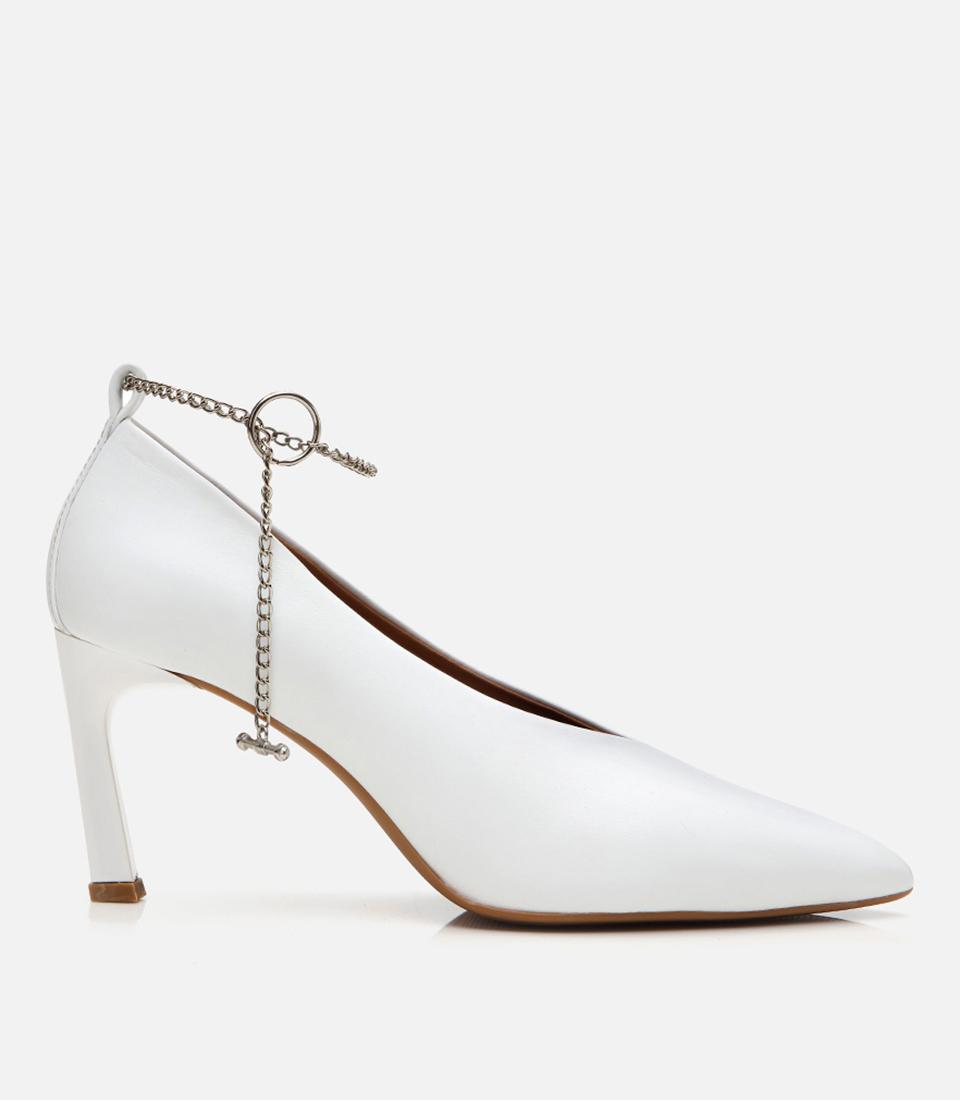  Kadın Deri Ekru Zincir Detaylı Stiletto