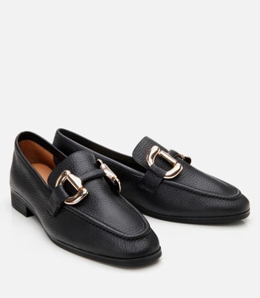  Kadın Deri Siyah Tokalı Günlük Loafer