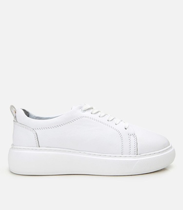  Kadın Deri Beyaz Kalın Tabanlı Spor Ayakkabı