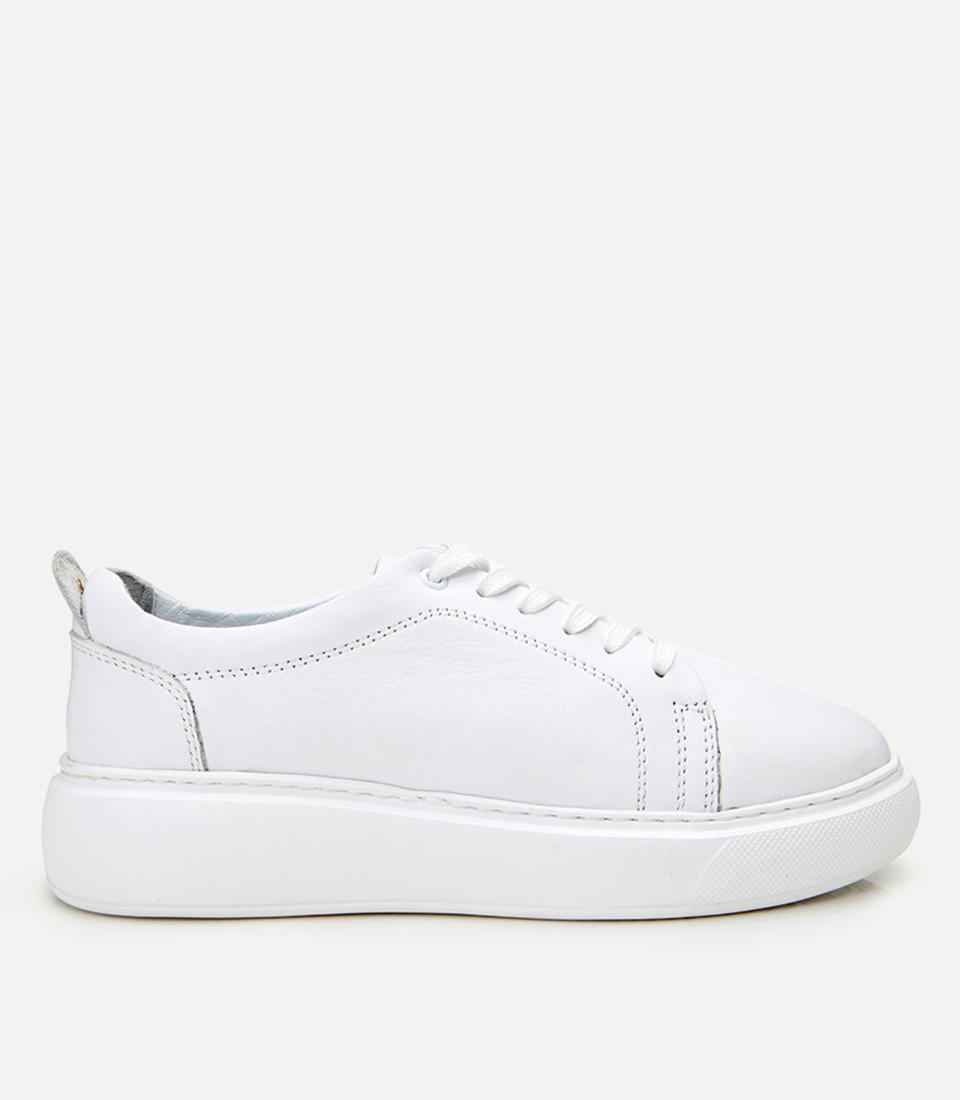  Kadın Deri Beyaz Kalın Tabanlı Spor Ayakkabı