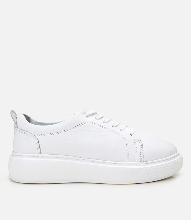  Kadın Deri Beyaz Kalın Tabanlı Spor Ayakkabı