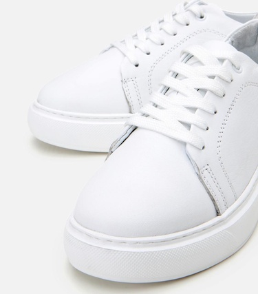  Kadın Deri Beyaz Kalın Tabanlı Spor Ayakkabı