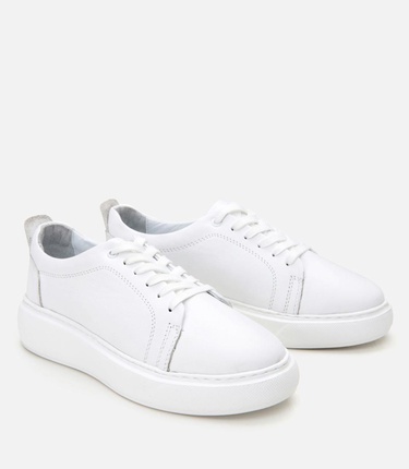  Kadın Deri Beyaz Kalın Tabanlı Spor Ayakkabı