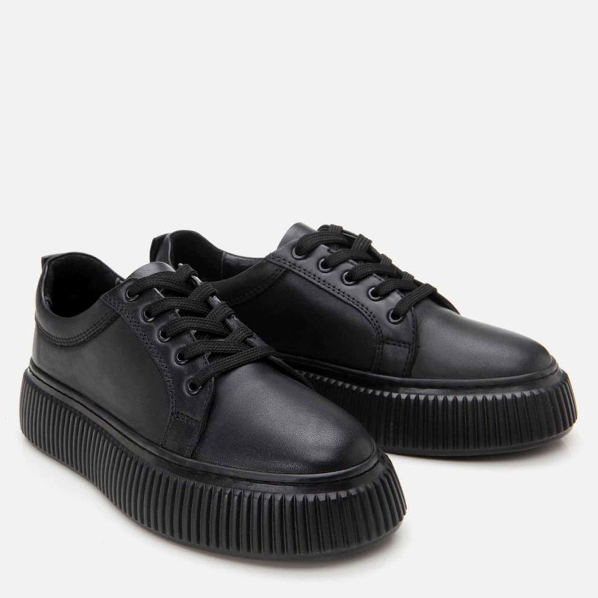 Kadın Deri Siyah Kalın Tabanlı Spor Ayakkabı