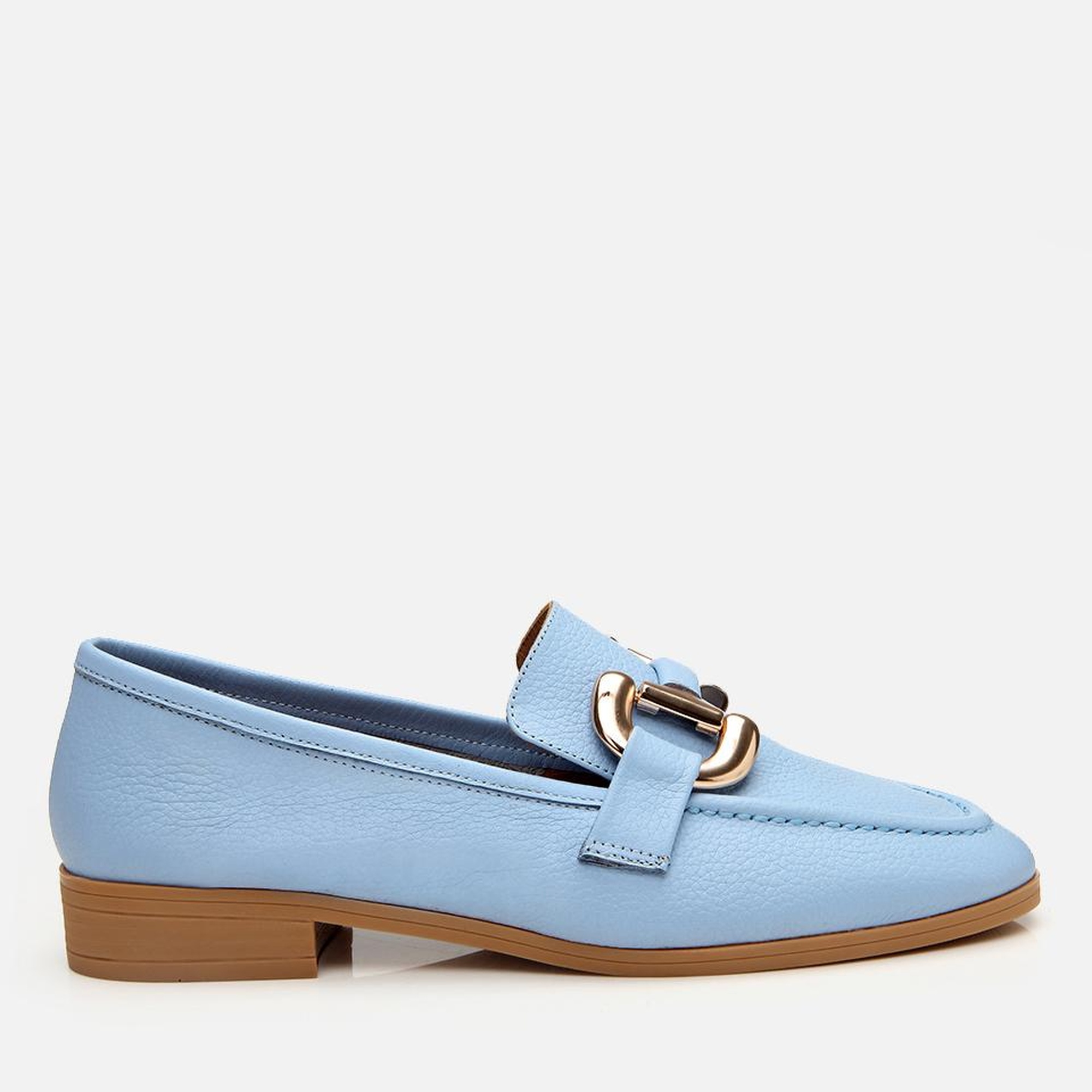 Kadın Deri Mavi Tokalı Günlük Loafer