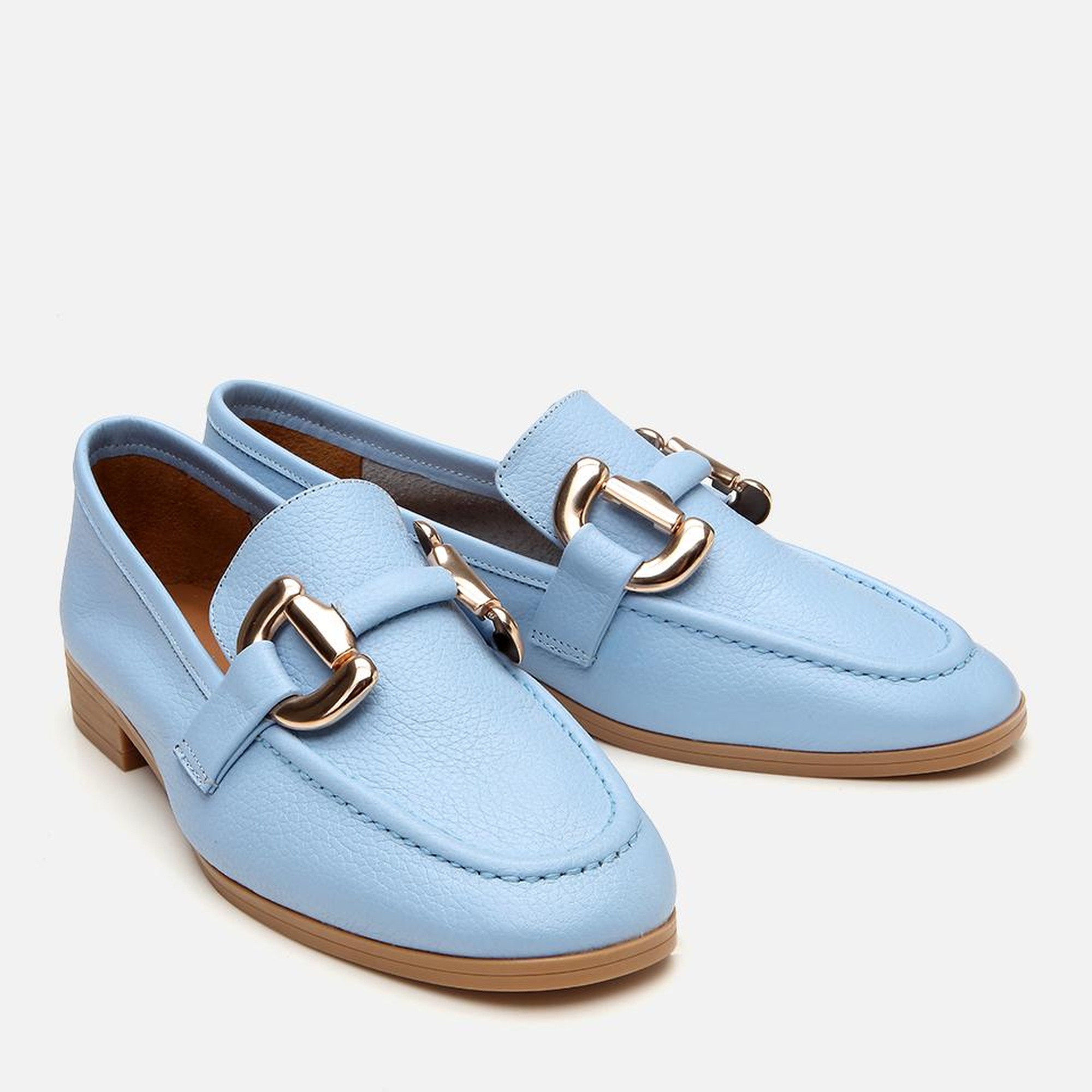 Kadın Deri Mavi Tokalı Günlük Loafer