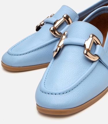 Kadın Deri Mavi Tokalı Günlük Loafer
