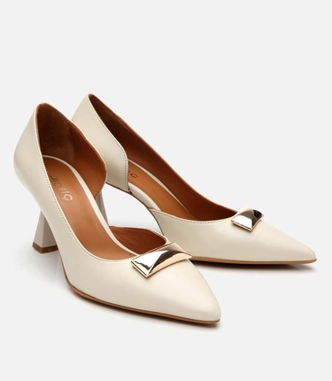  Kadın Deri Ekru Tokalı Stiletto