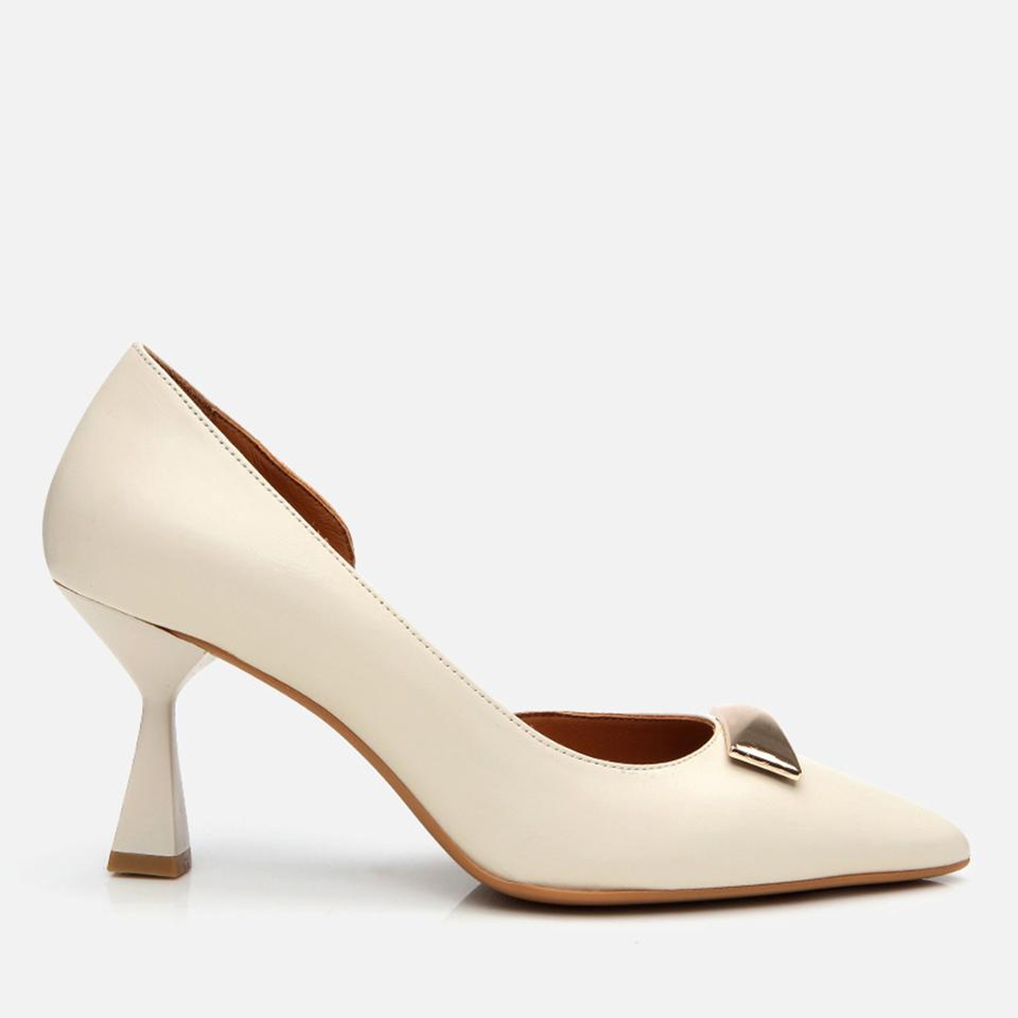 Kadın Deri Ekru Tokalı Stiletto