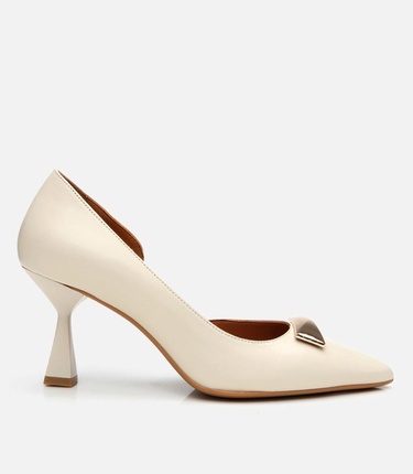  Kadın Deri Ekru Tokalı Stiletto