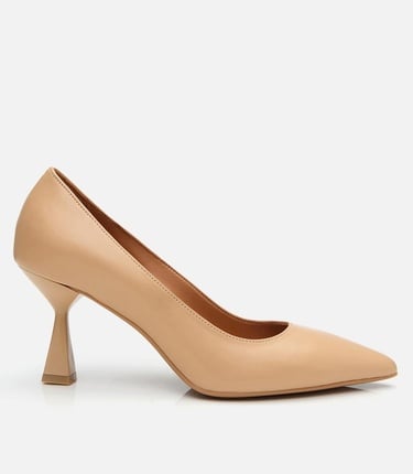  Kadın Deri Bej Esnek Tabanlı Stiletto