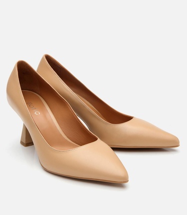  Kadın Deri Bej Esnek Tabanlı Stiletto