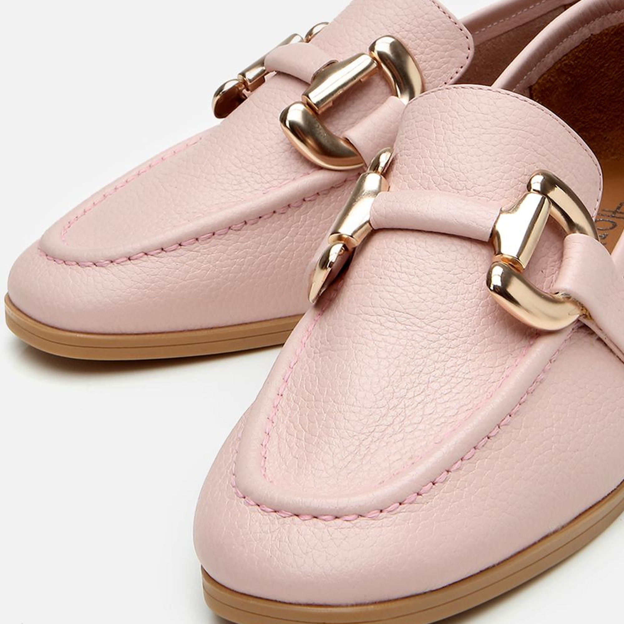 Kadın Deri Pembe Tokalı Günlük Loafer