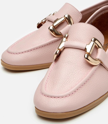  Kadın Deri Pembe Tokalı Günlük Loafer