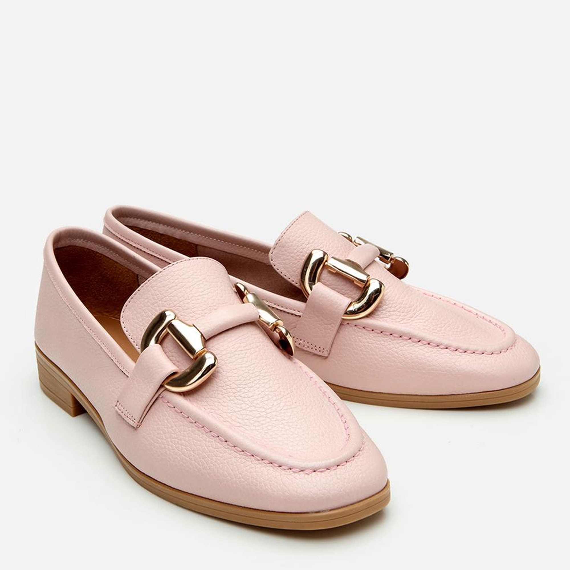 Kadın Deri Pembe Tokalı Günlük Loafer