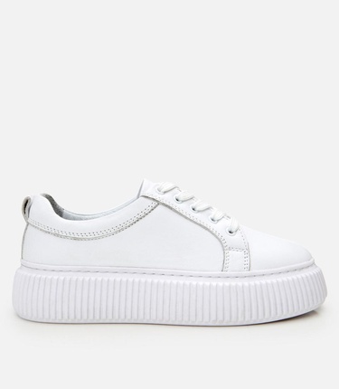  Kadın Deri Beyaz Kalın Tabanlı Spor Ayakkabı