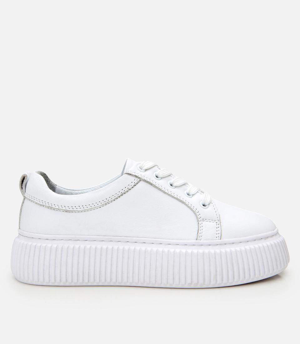  Kadın Deri Beyaz Kalın Tabanlı Spor Ayakkabı