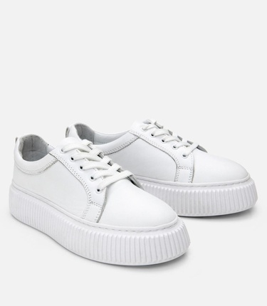  Kadın Deri Beyaz Kalın Tabanlı Spor Ayakkabı