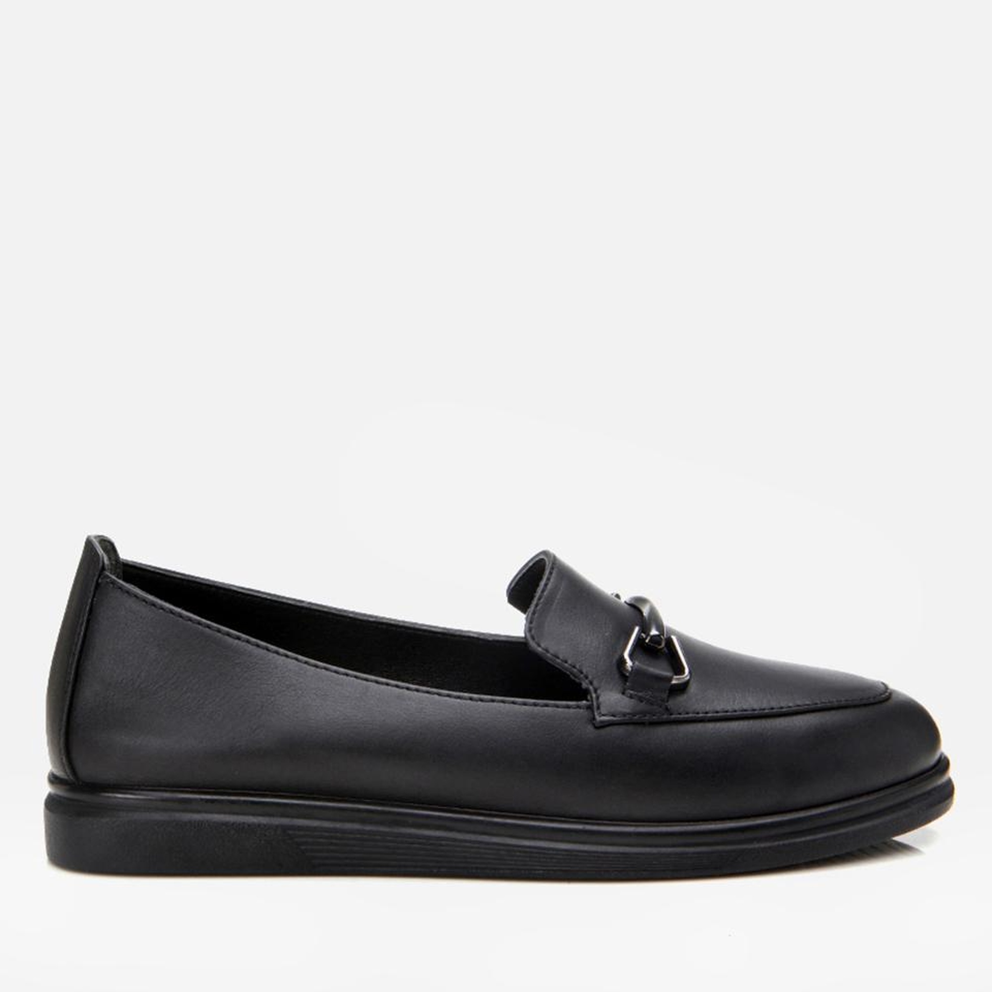 Kadın Deri Siyah Tokalı Günlük Loafer