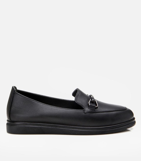  Kadın Deri Siyah Tokalı Günlük Loafer