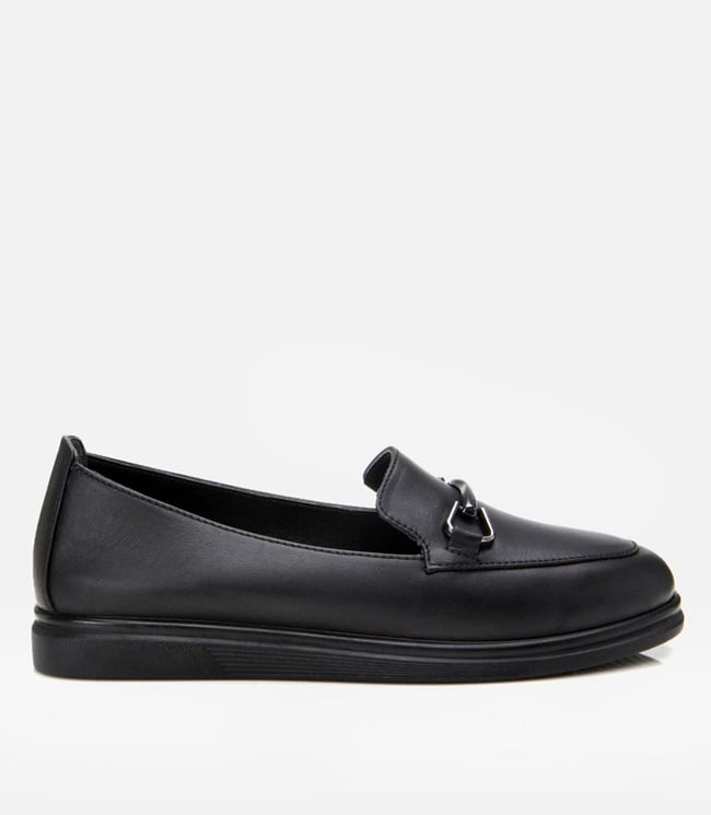  Kadın Deri Siyah Tokalı Günlük Loafer