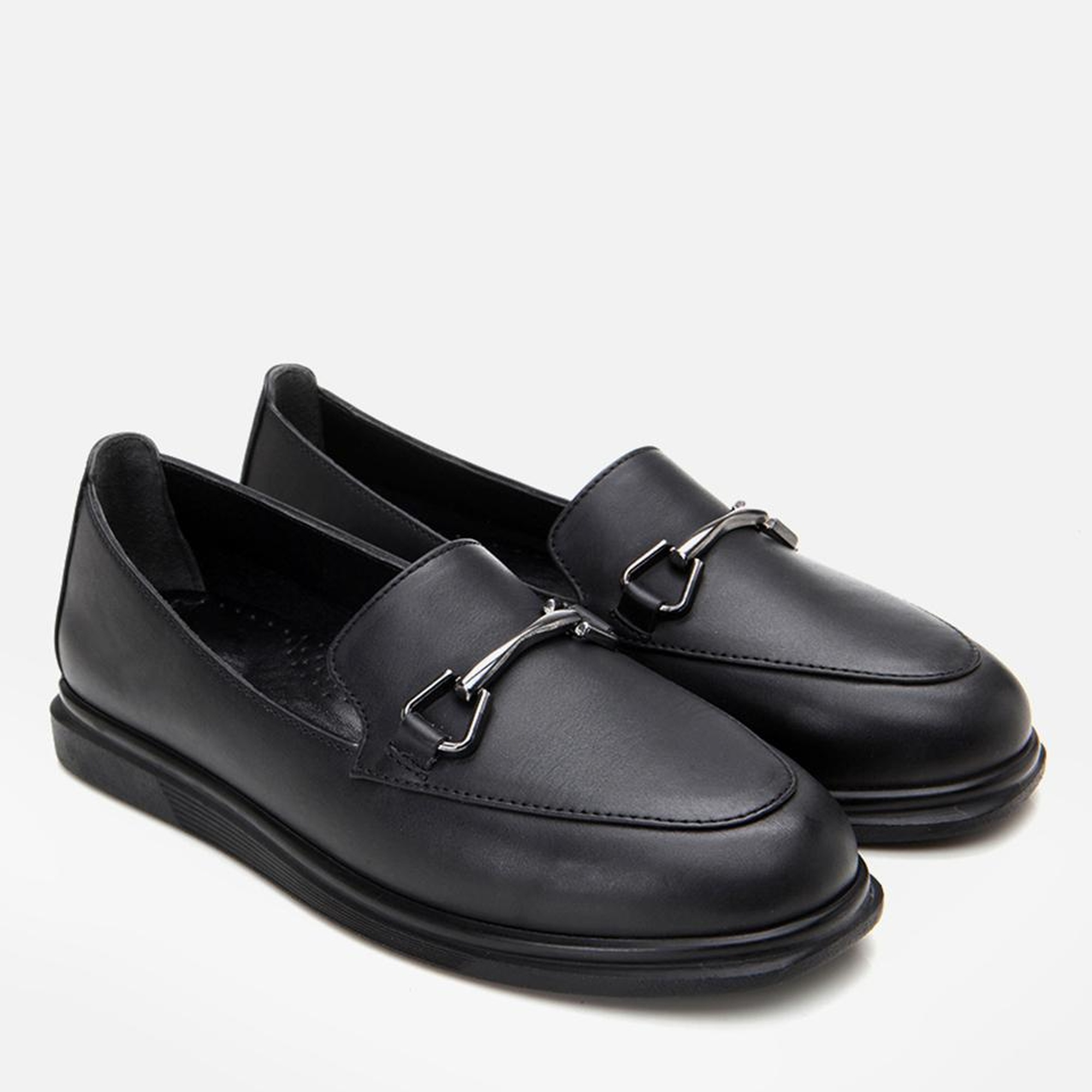 Kadın Deri Siyah Tokalı Günlük Loafer