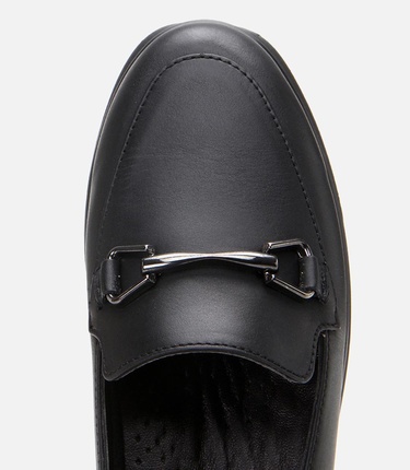  Kadın Deri Siyah Tokalı Günlük Loafer