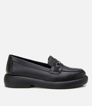  Kadın Deri Siyah Tokalı Şık Klasik Loafer