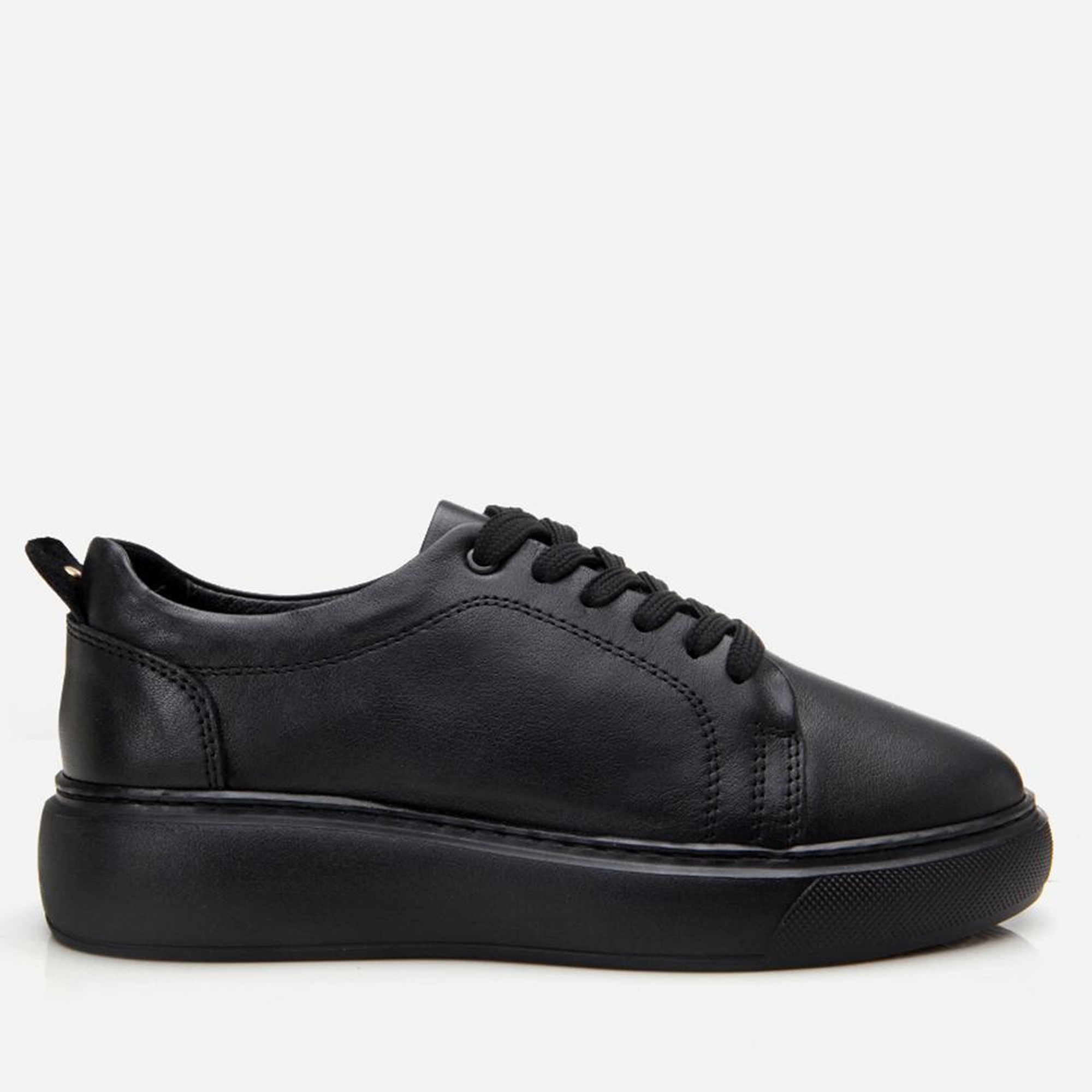 Kadın Deri Siyah Kalın Tabanlı Spor Ayakkabı