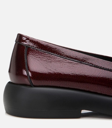  Kadın Rugan Deri Bordo Tokalı Şık Klasik Loafer