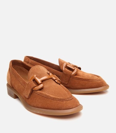  Kadın Süet Deri Taba Esnek Tabanlı Günlük Loafer