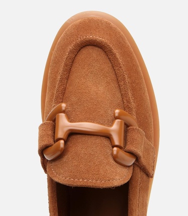  Kadın Süet Deri Taba Esnek Tabanlı Günlük Loafer