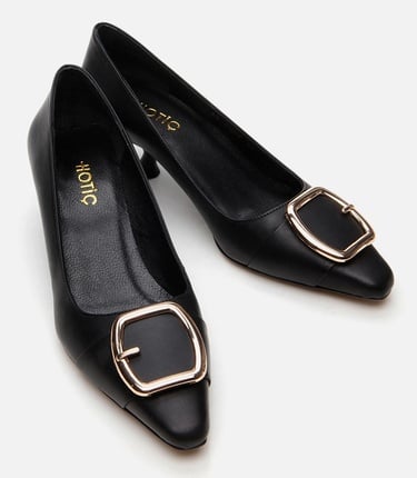  Kadın Deri Siyah Stiletto