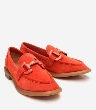  Kadın Süet Deri Turuncu Esnek Tabanlı Günlük Loafer