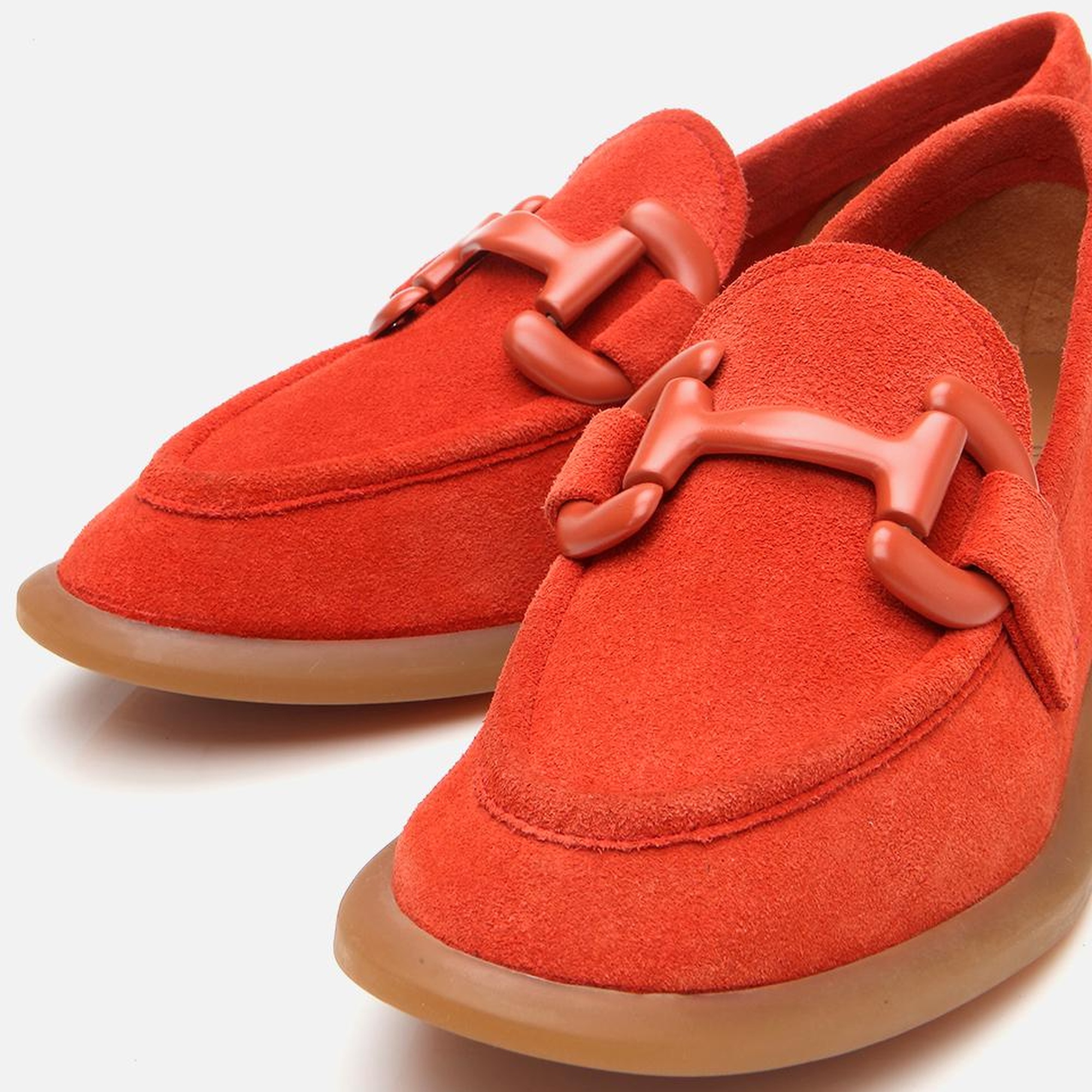 Kadın Süet Deri Turuncu Esnek Tabanlı Günlük Loafer