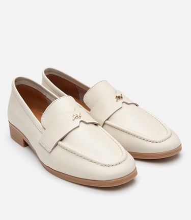  Kadın Deri Ekru Esnek Tabanlı Klasik Loafer