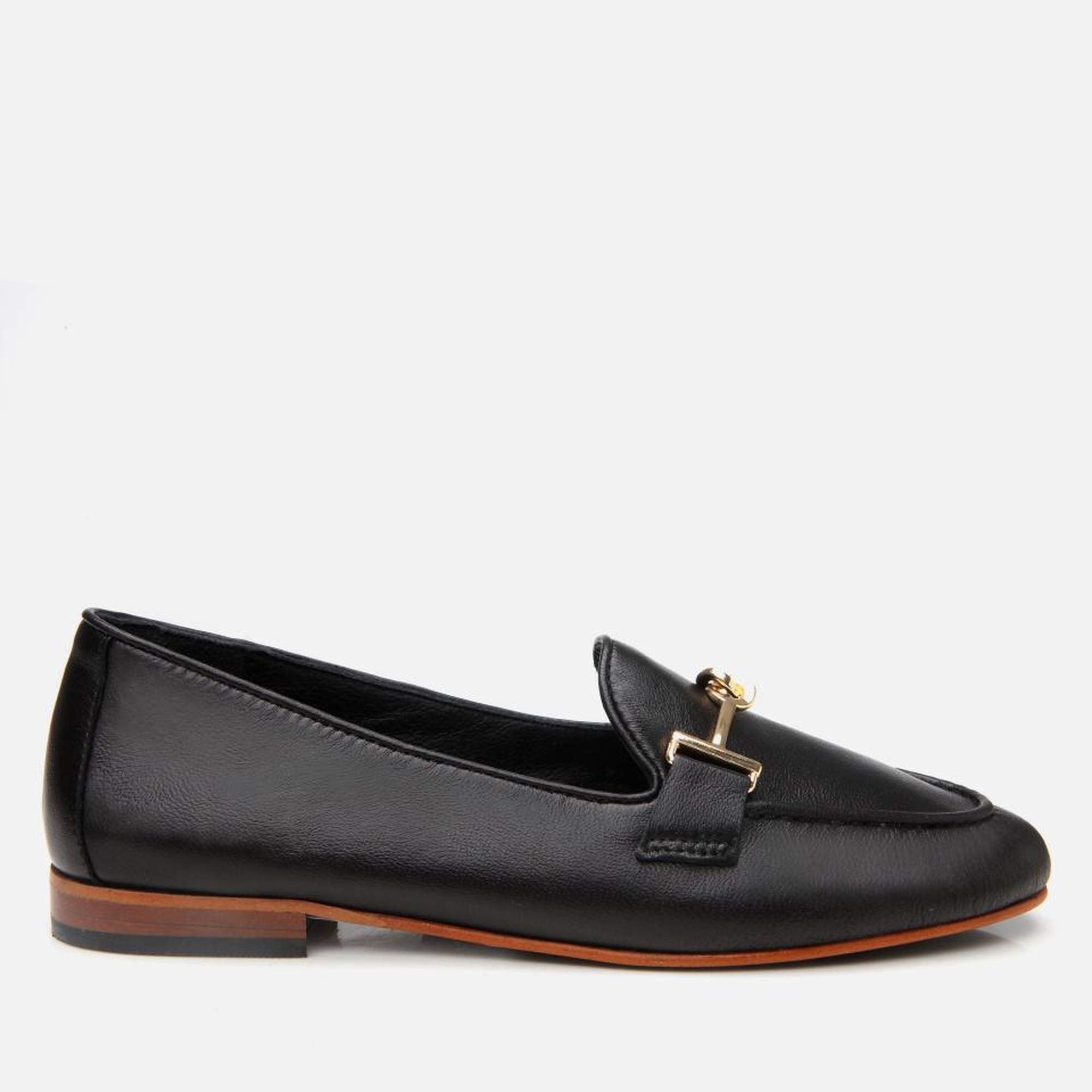 Kadın Deri Siyah Tokalı Klasik Loafer