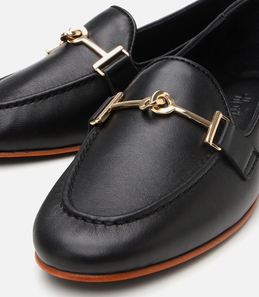  Kadın Deri Siyah Tokalı Klasik Loafer