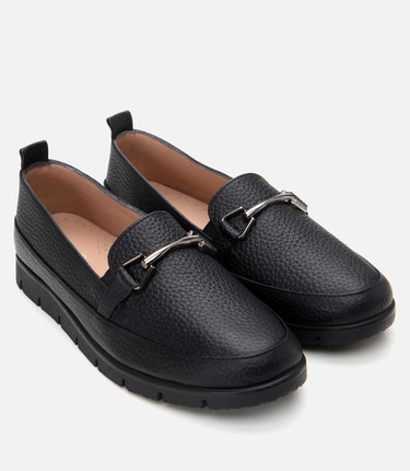  Kadın Deri Siyah Tokalı Loafer