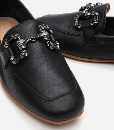  Kadın Deri Siyah Tokalı Klasik Loafer