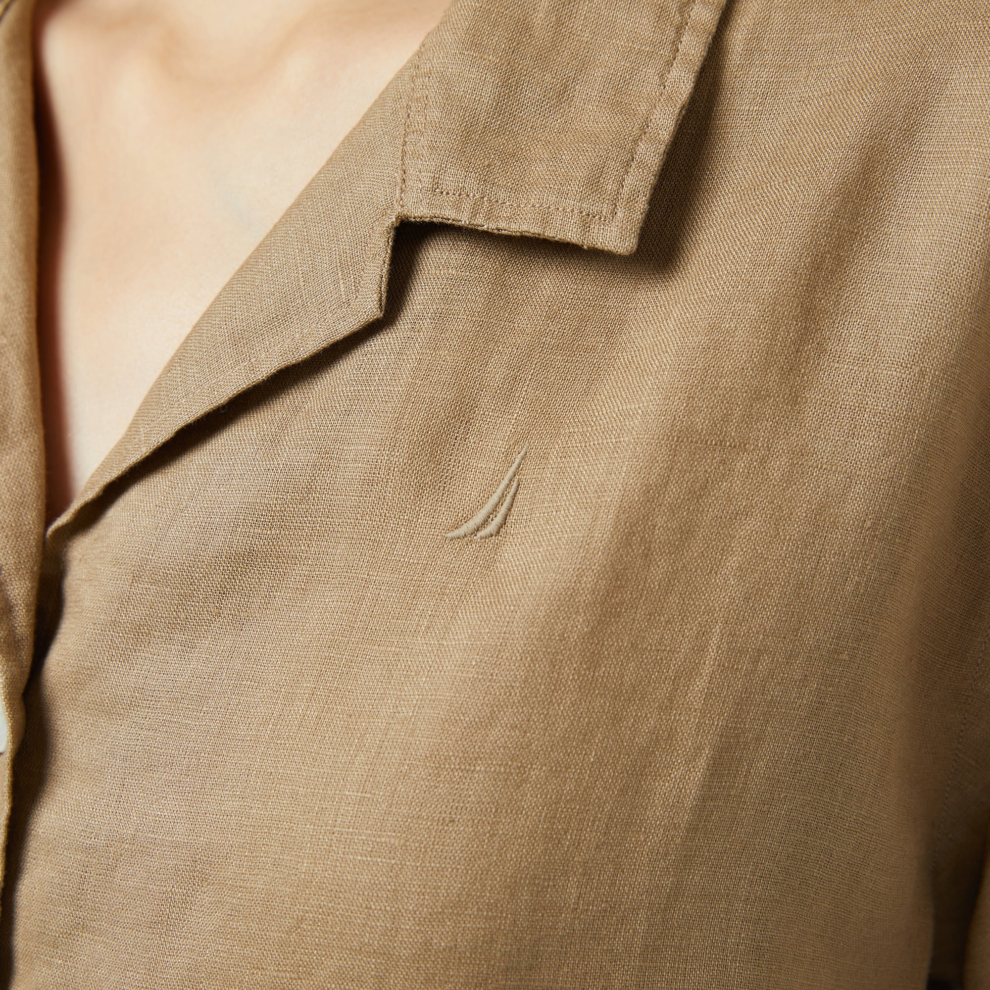 Nautica Kadın Kahverengi Regular Fit Keten Gömlek