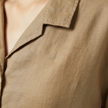  Nautica Kadın Kahverengi Regular Fit Keten Gömlek