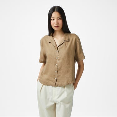  Nautica Kadın Kahverengi Regular Fit Keten Gömlek