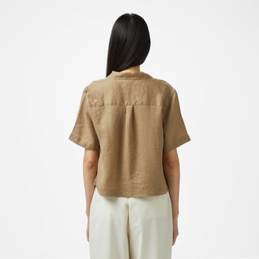  Nautica Kadın Kahverengi Regular Fit Keten Gömlek