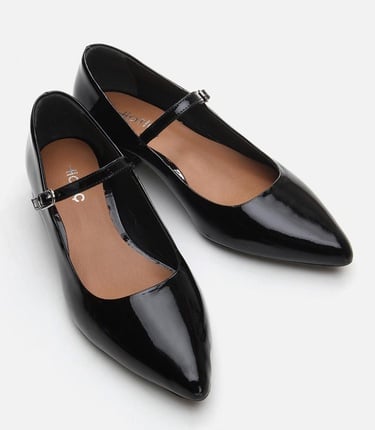  Kadın Deri Mary Jane Siyah Kalın Topuk