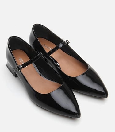  Kadın Deri Mary Jane Siyah Kalın Topuk