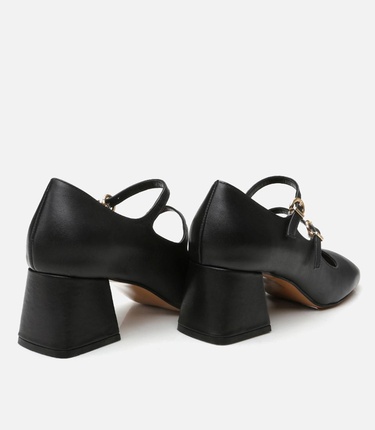  Kadın Deri Mary Jane Siyah Kalın Topuk