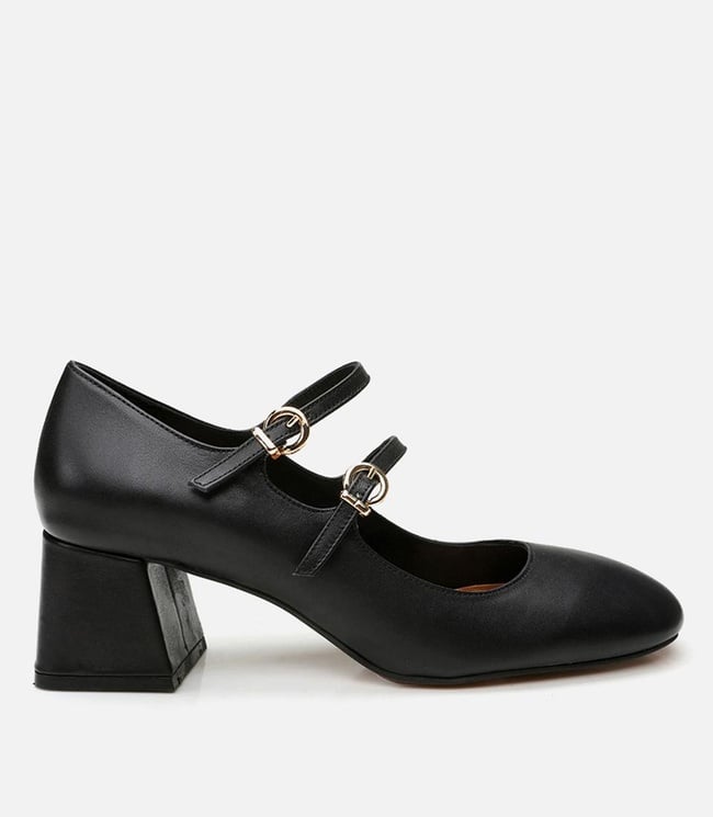  Kadın Deri Mary Jane Siyah Kalın Topuk